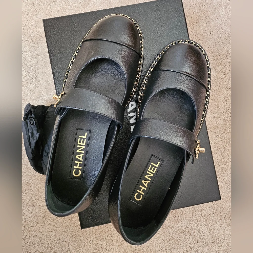 Chanel Mary Janes 24A Lambskin Captoe CC Turnlock 38 Black G45848 B17569 - Picture 4 of 8